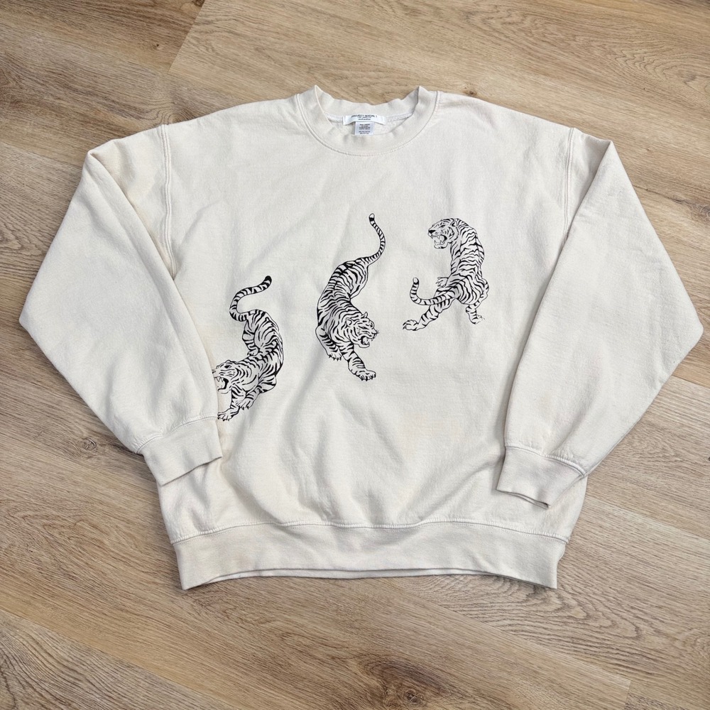 Project Social T-Urban Outfitters Tiger Graphic Sweatshirt Women S/M Cream